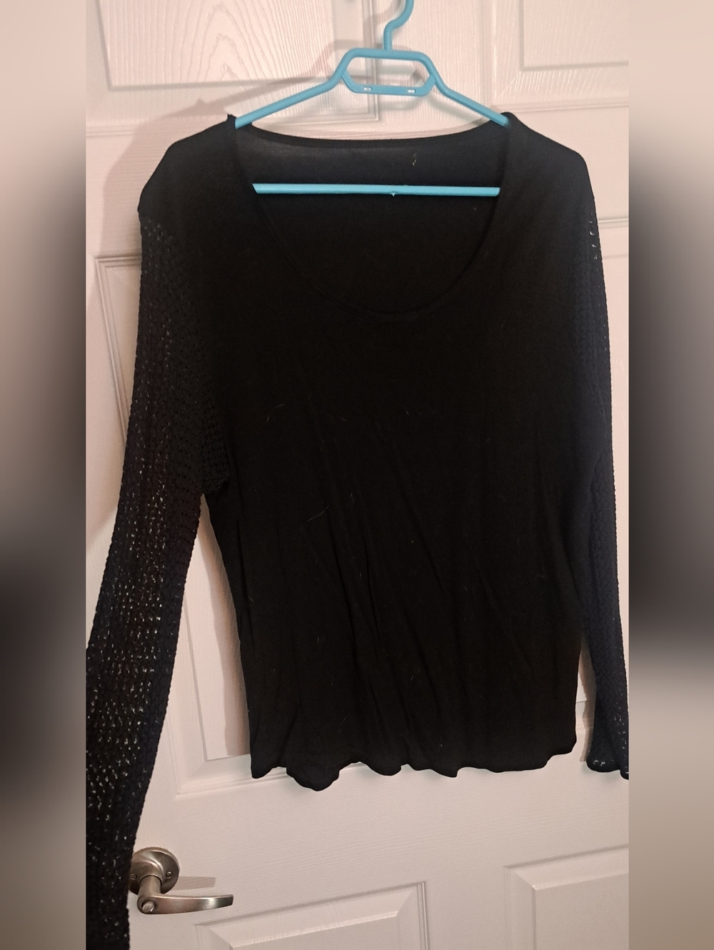 Women's Black Long-Sleeve crochet Knit Top XL Goth Bohemian Boho